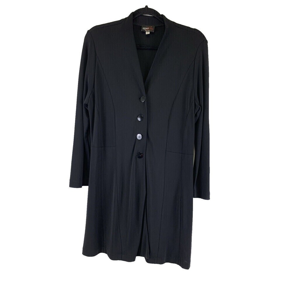 BOGO Andria Lieu Black Cardigan Jacket Tunic Button V-Neck Rayon Long Women Larg